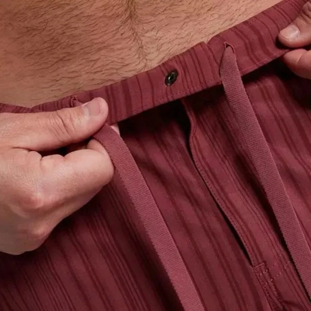 NWT VRST Men's Resort Shorts Brief Lined Striped Burgundy Size Med